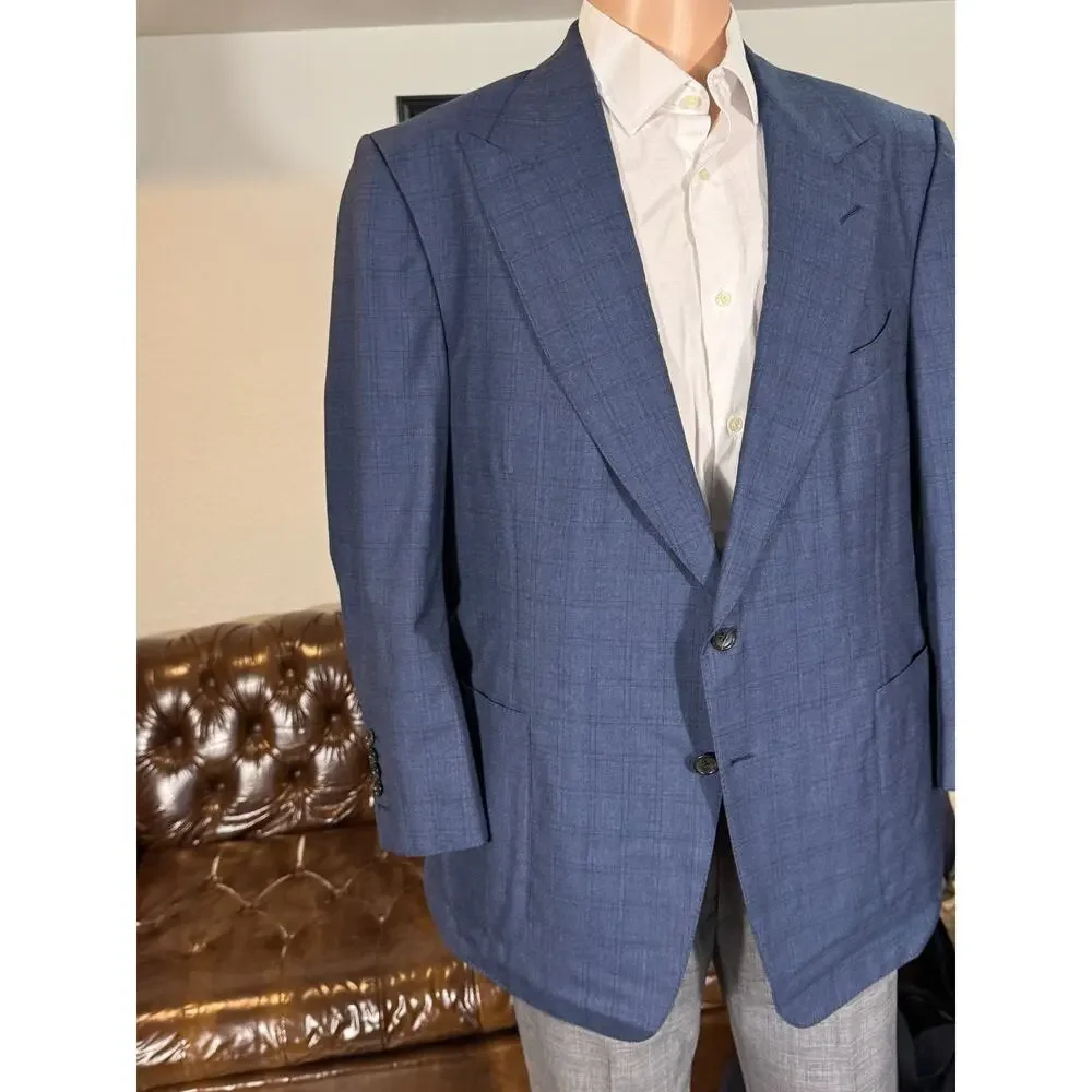 Tom Ford Blue Plaid Blazer 58C EU) 48S US Men's Peak Lapel Windsor Wool
